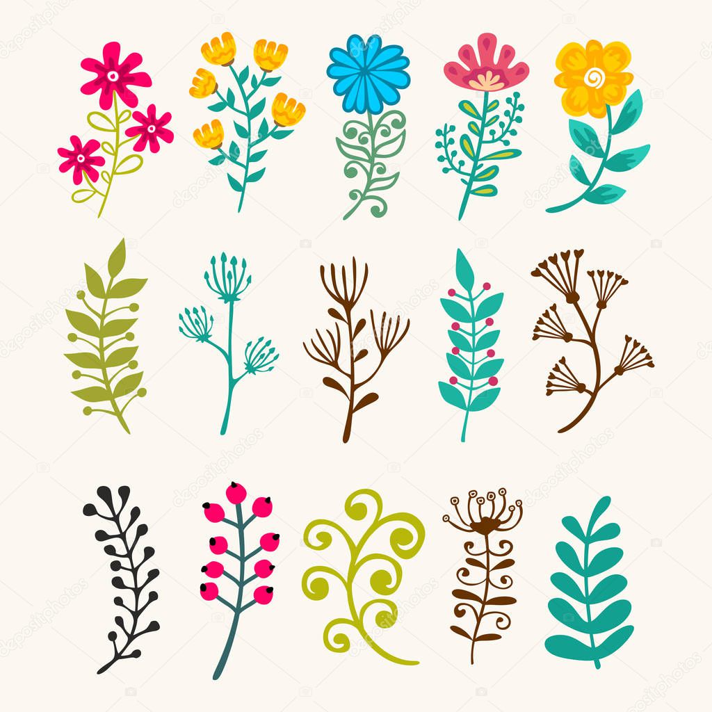 Download Vector floral elements in doodle style - flowers and ...
