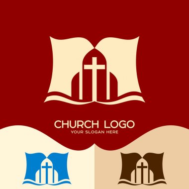 Kilise logosunu görmeniz gerekir. Cristian sembolleri. İncil ve İsa'nın haç