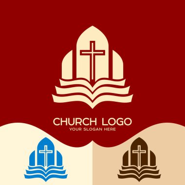 Kilise logosunu görmeniz gerekir. Cristian sembolleri. Haç ve açık İncil