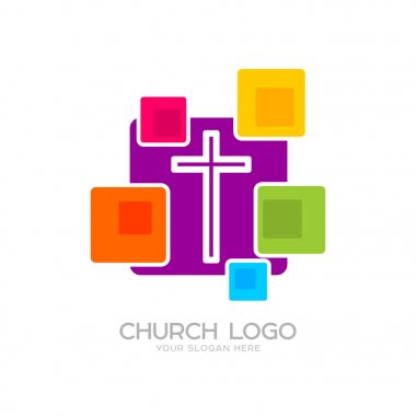 Kilise logosunu görmeniz gerekir. Cristian sembolleri. İsa ve renkli öğeleri çapraz