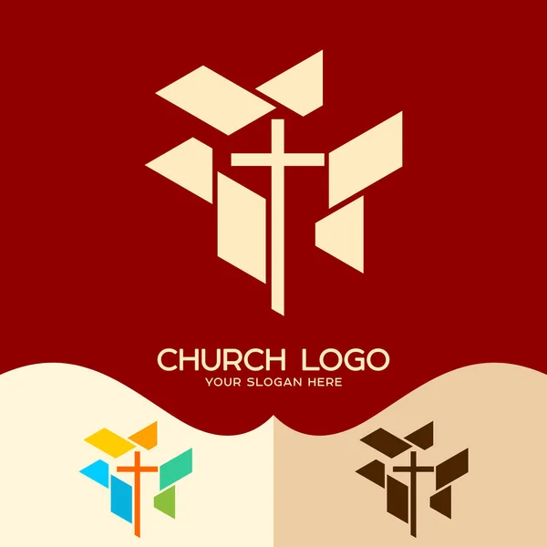 Kirchenlogo. Christliche Symbole. Kreuz des Herrn und Erlösers Jesus Christus — Stockvektor