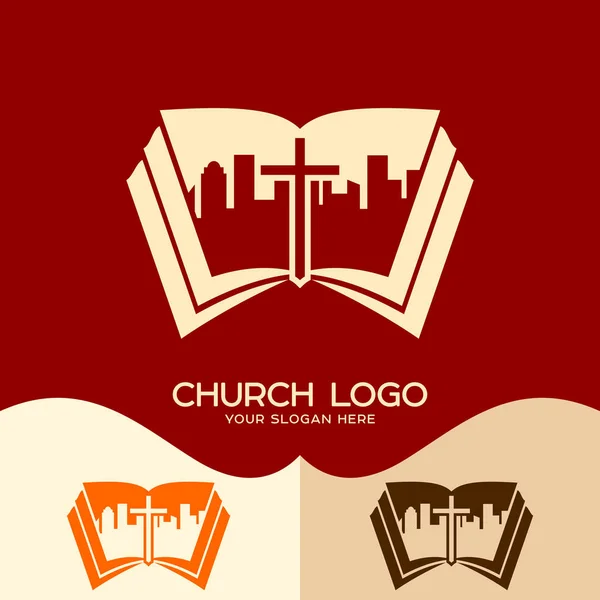 Logo de l'église. Des symboles chrétiens. L "Église de Jésus-Christ au milieu de la ville — Image vectorielle