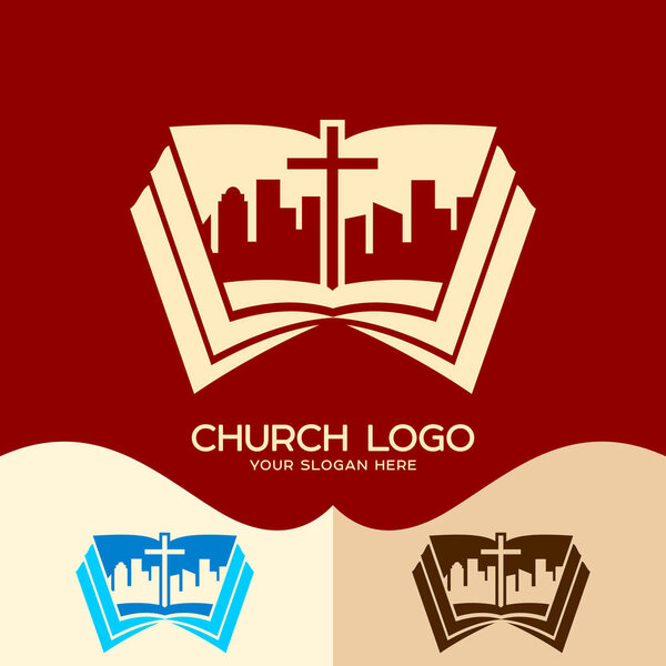 Church logo. Cristian symbols. The Church of Jesus Christ in the middle of the city