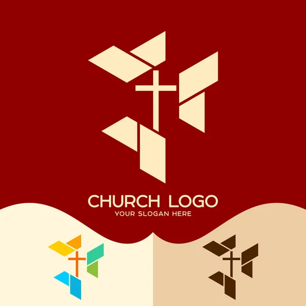 Logo de la iglesia. Símbolos cristianos. Cruz del Señor y Salvador Jesucristo — Vector de stock