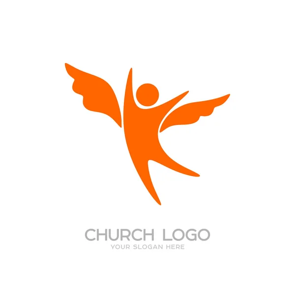 Logo de l'église. Des symboles chrétiens. Ange avec ailes — Image vectorielle