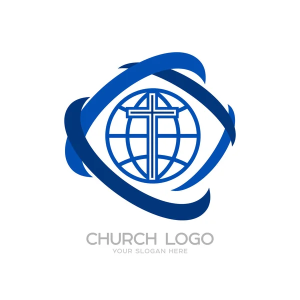 교회 로고입니다. 크리스티안 기호입니다. 예수 및 세계의 십자가 — 스톡 벡터