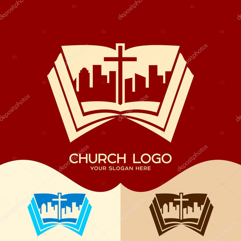 Church logo. Cristian symbols. The Church of Jesus Christ in the middle of the city