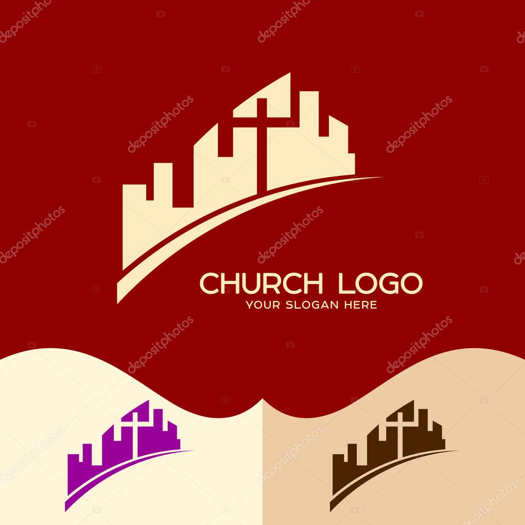 Church logo. Cristian symbols. The Church of Jesus Christ in the middle of the city