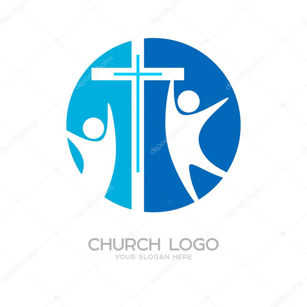 Church logo. Cristian symbols. The cross of Jesus and his church
