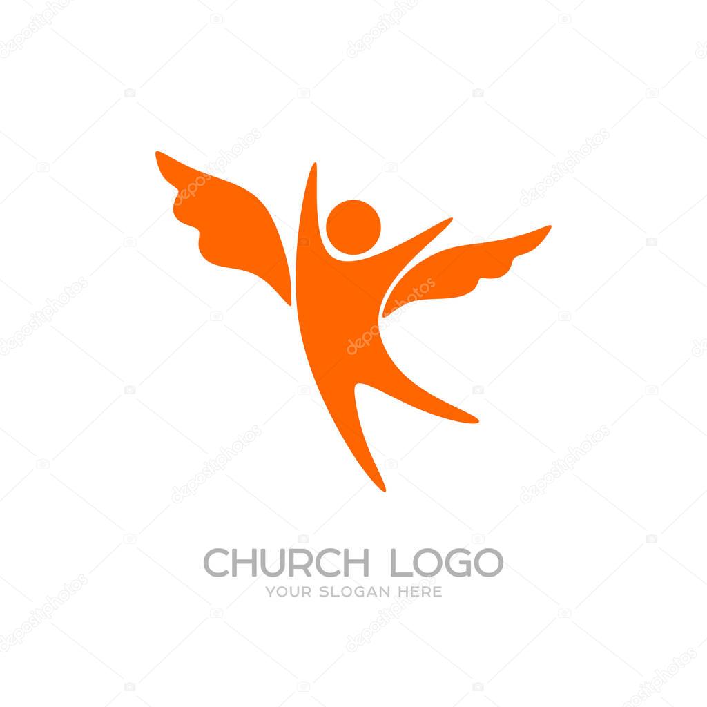 Church logo. Cristian symbols. Angel with wings