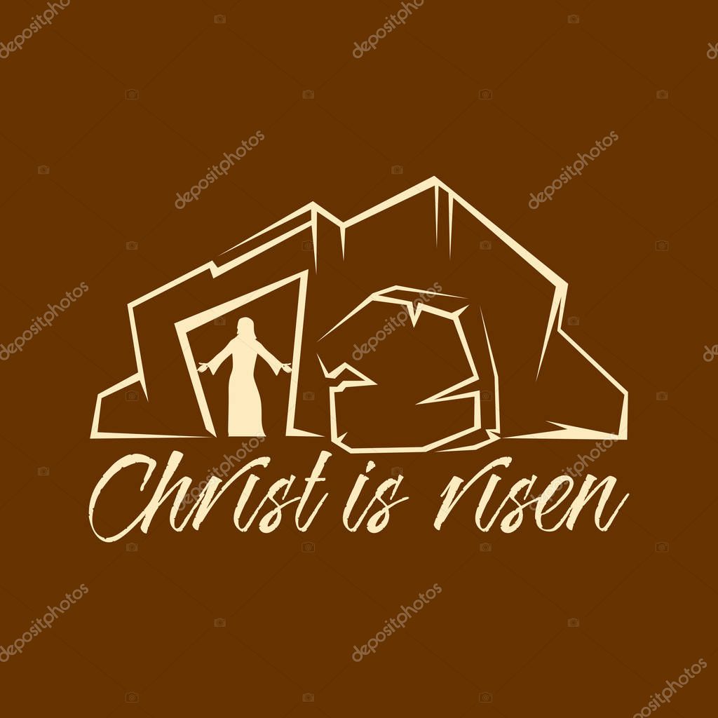 Biblical illustration. Christian lettering. Christ is risen
