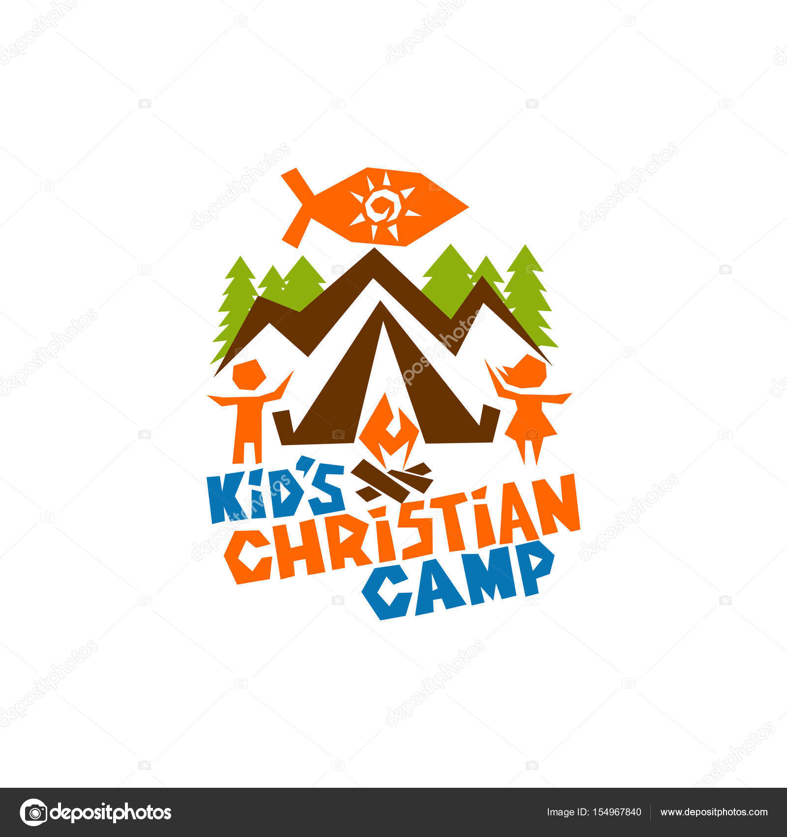 Download Logo of kid's Christian camp. Jesus fish, mountains, tent ...