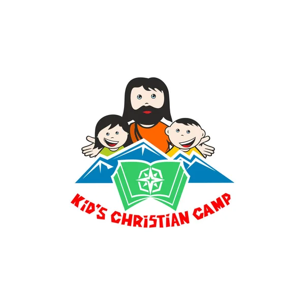 Logo des christlichen Kinderlagers. Jesus und die Kinder. — Stockvektor