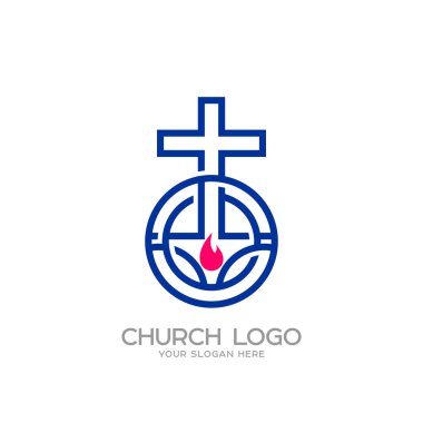 Kilise logosunu görmeniz gerekir. Hıristiyan sembolleri. İsa ve alev çapraz