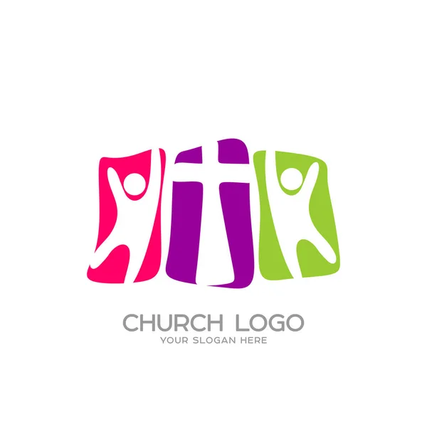 Kyrkan-logotypen. Kristna symboler. Människor tillbe Herren Jesus Kristus — Stock vektor