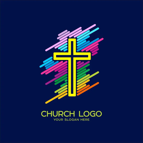 Logotipo da igreja. Símbolos cristãos. Cruz do Salvador Jesus Cristo — Vetor de Stock