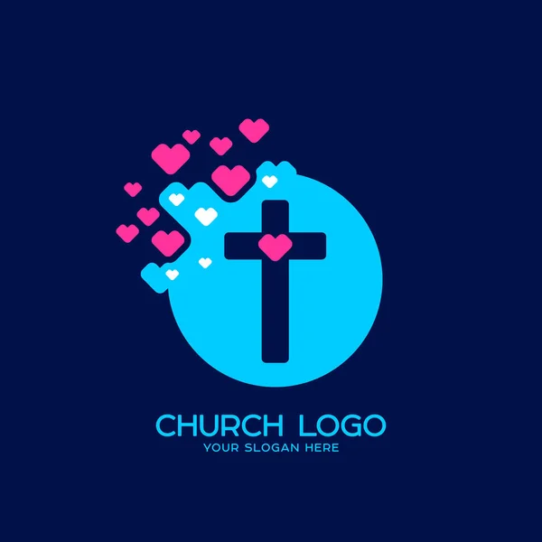 Kirchenlogo. Christliche Symbole. das Jesuskreuz und das Herz — Stockvektor