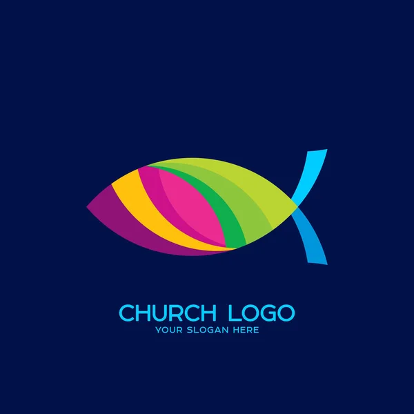 Logo van de kerk. Christelijke symbolen. Vis - het symbool van Jezus Christus — Stockvector
