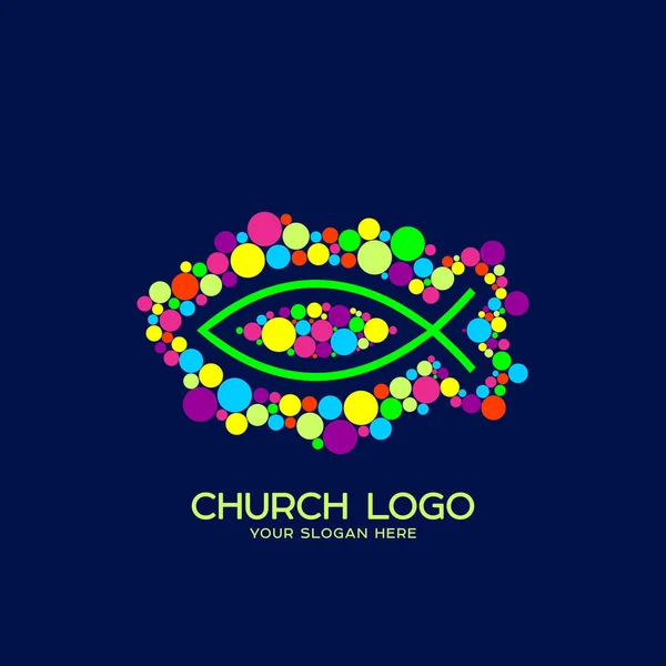 Kirchenlogo. Christliche Symbole. Fisch - das Symbol des Jesus Christus — Stockvektor