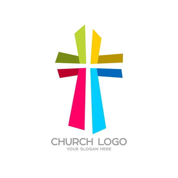 Logo de l'église. Des symboles chrétiens. Croix du Sauveur Jésus-Christ — Image vectorielle