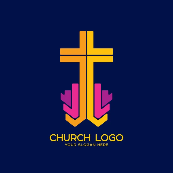 โลโก้โบสถ์ สัญลักษณ์ของคริสเตียน กางเขนของพระเยซูคริสต์ผู้ช่วยให้รอด — ภาพเวกเตอร์สต็อก