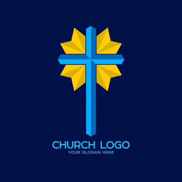 Church logo. Christian symbols. Cross of the Savior Jesus Christ — Stock Vector