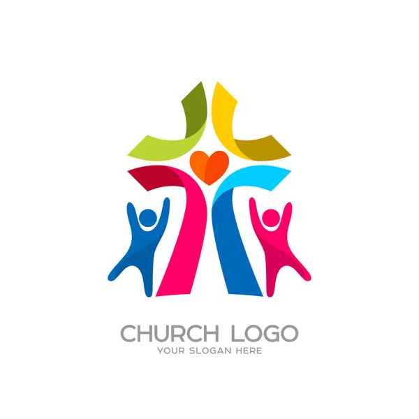 Logo de la iglesia. Símbolos cristianos. La gente adora al Señor Jesucristo — Archivo Imágenes Vectoriales