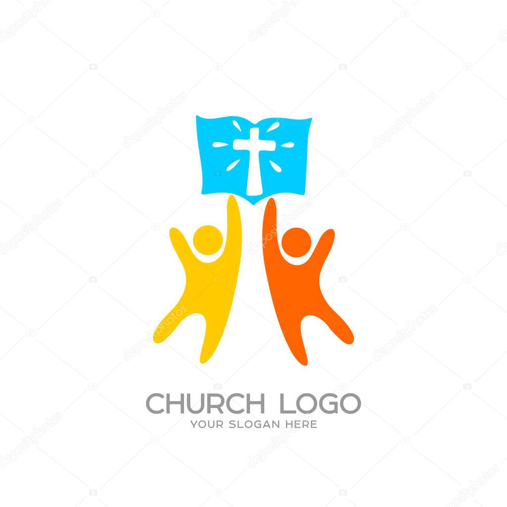 Church logo. Christian symbols. People worship the Lord Jesus Christ