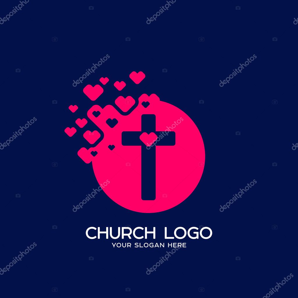 Church logo. Christian symbols. The cross of Jesus and the heart