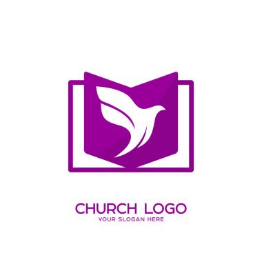 Kilise logosunu görmeniz gerekir. Hıristiyan sembolleri. Açık İncil ve güvercin