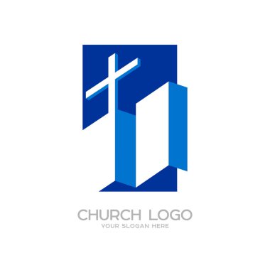 Kilise logosunu görmeniz gerekir. Hıristiyan sembolleri. Cross İsa ve Binalar