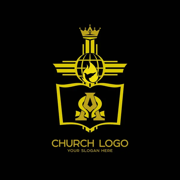 Kostel logo. Křesťanské symboly. Kříž, Bibli a symboly království Boží — Stockový vektor
