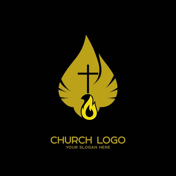 Logo Kościoła. Symboli chrześcijańskich. Dove i ognia Ducha Świętego, Królestwa Bożego — Wektor stockowy