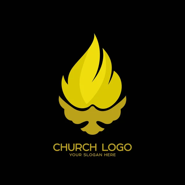 Kyrkan-logotypen. Kristna symboler. Duvan och lågan av den Helige Anden, i Guds rike — Stock vektor