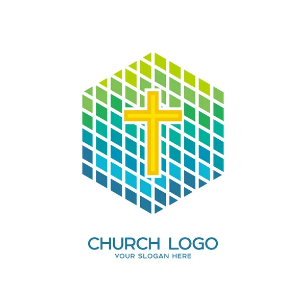 Logotipo da igreja. Símbolos cristãos. Cruz de Jesus — Vetor de Stock