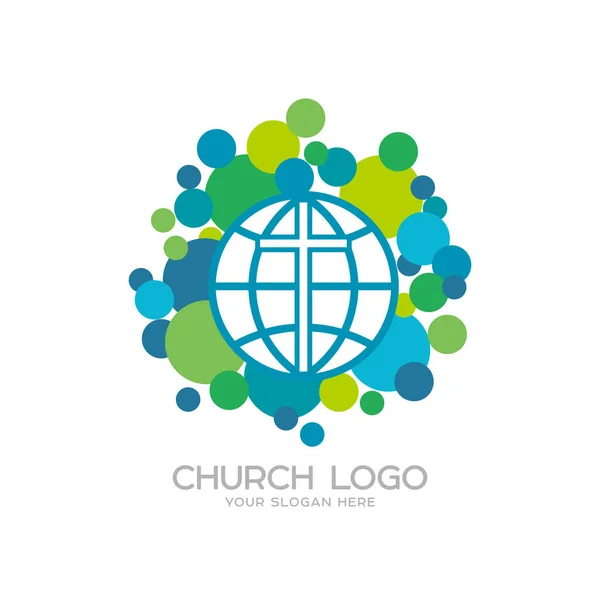 Logo Kościoła. Symboli chrześcijańskich. Krzyż Jezusa i świata — Wektor stockowy