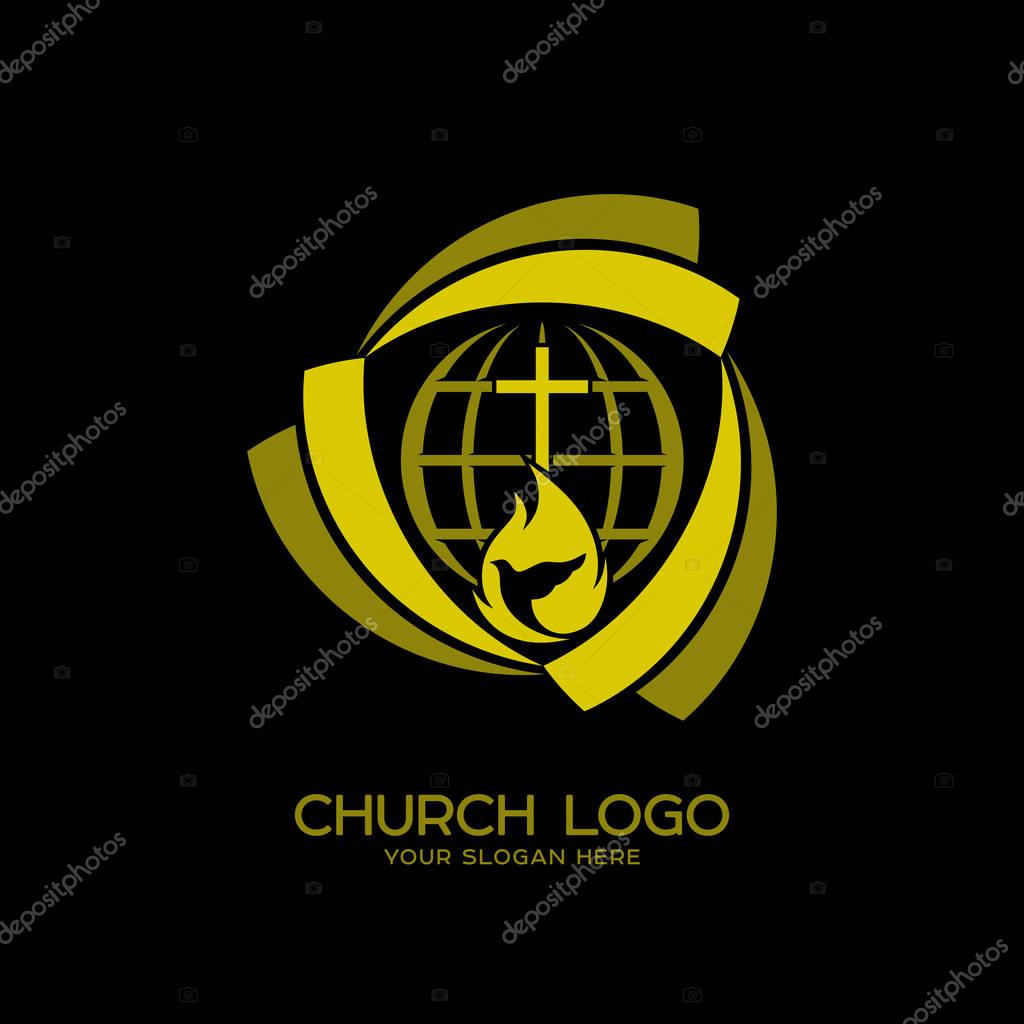 Church logo. Christian symbols. The cross, the globe and symbols of the kingdom of God