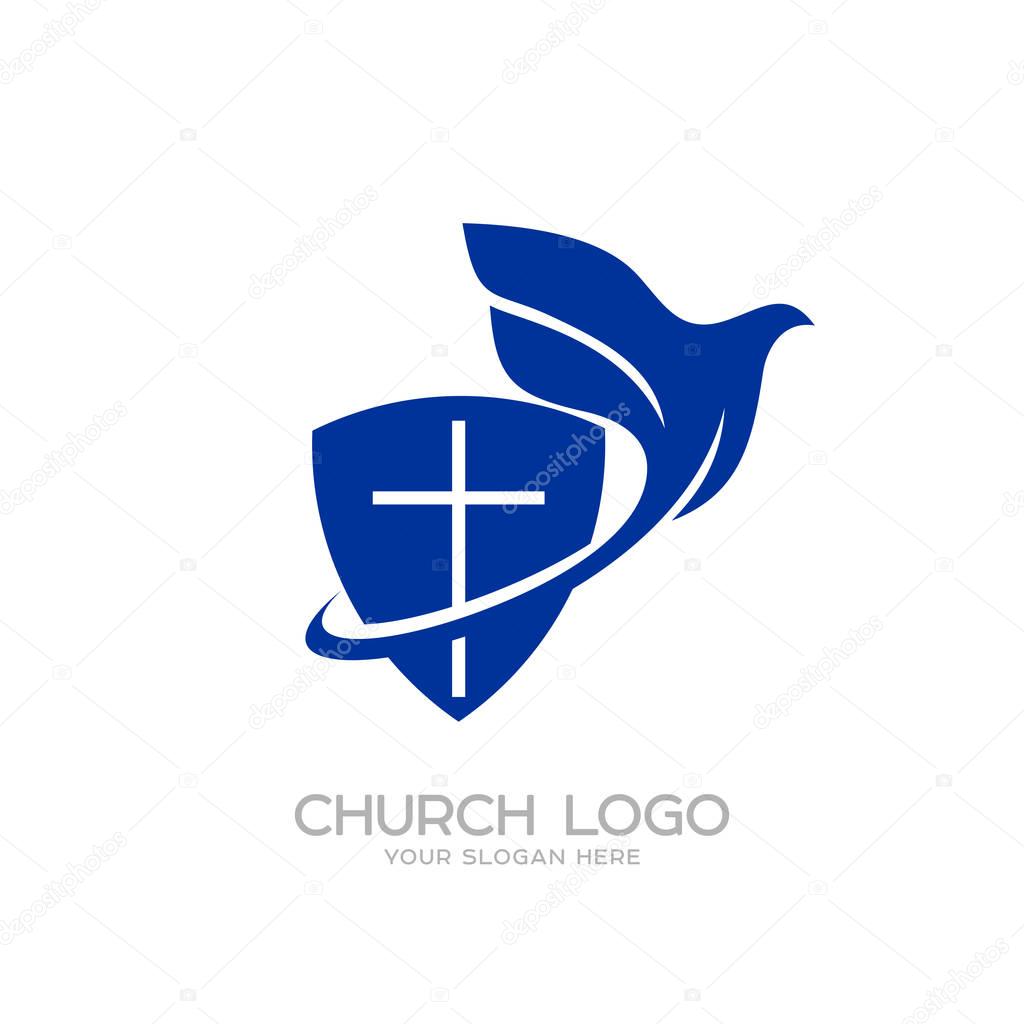 Church logo. Christian symbols. The Shield of Faith and the Holy Spirit