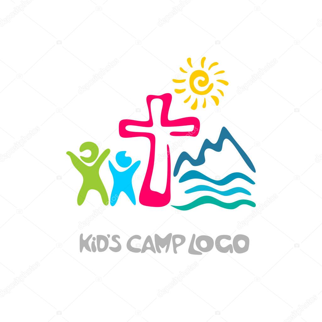 Kid's camp logo. Christian symbols. 