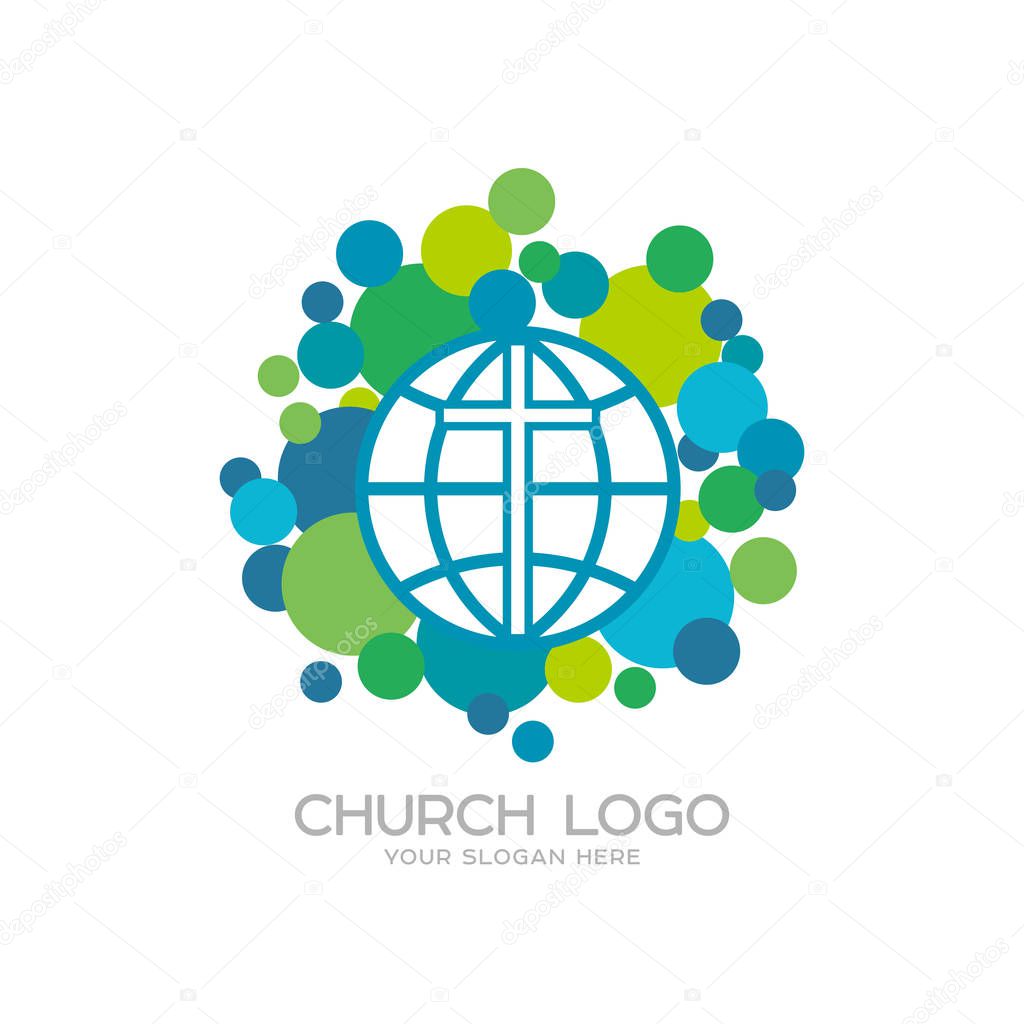 Church logo. Christian symbols. The Cross of Jesus and the Globe