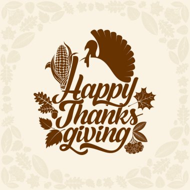 Tipografi bir Şükran günü. Tatil metin sonbahar elemanları ile dekore edilmiş.