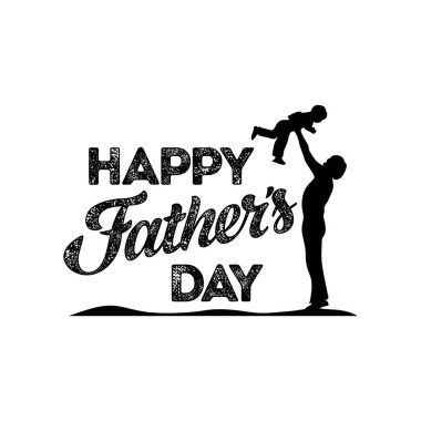 Tipografi ve mutlu Babalar günü için tasarım öğeleri ve siluetleri ile yazı