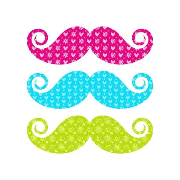 Όμορφα χρωματιστά μουστάκι με τα διαφορετικά σχέδια — Διανυσματικό Αρχείο