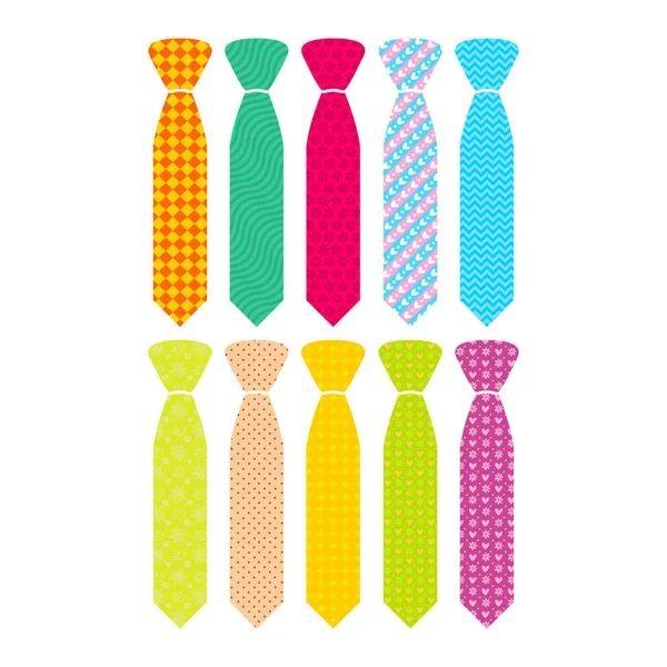 Beautiful colored men's ties with different patterns — Stock Vector
