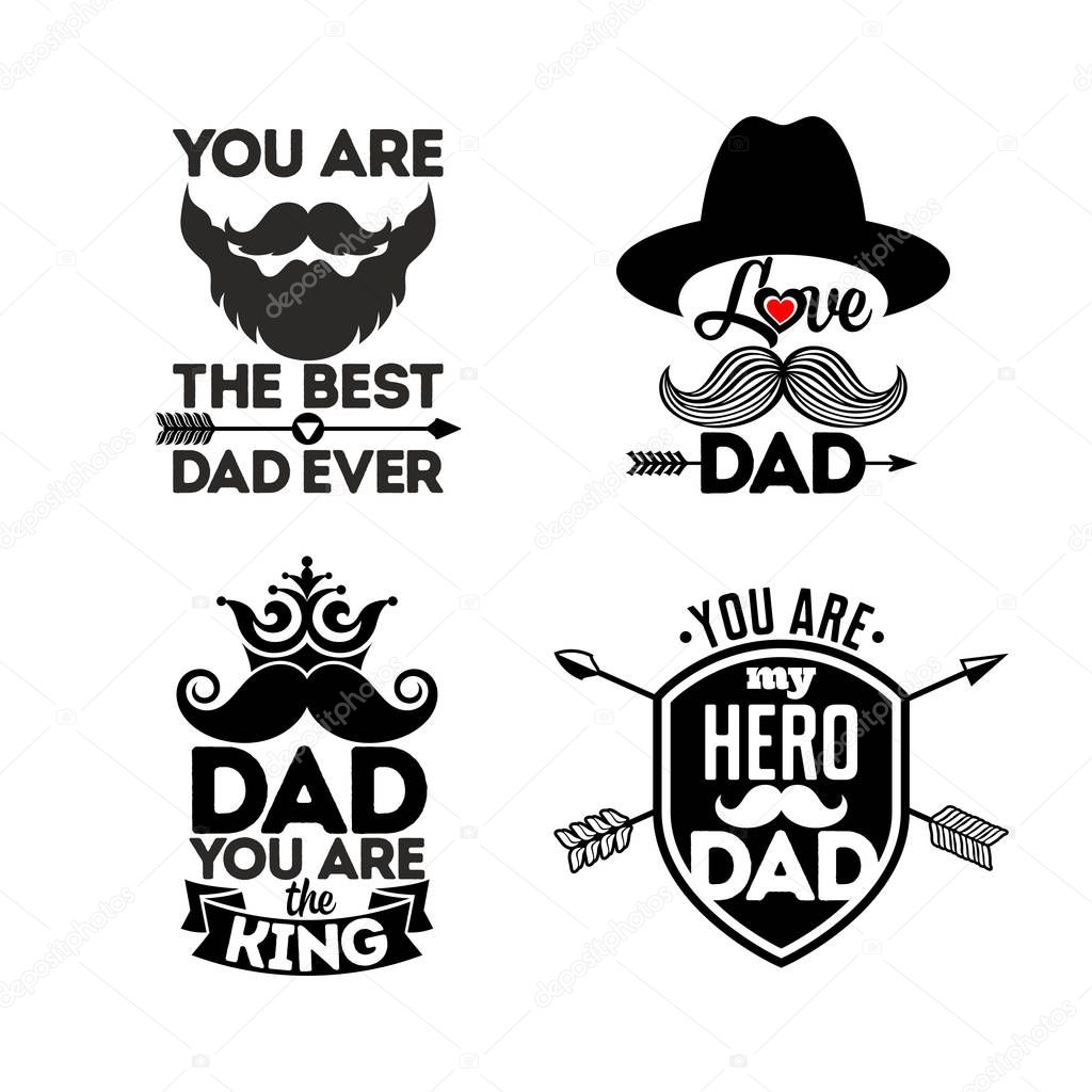 Logos and cards with typography about the dad. Happy Father's Day.
