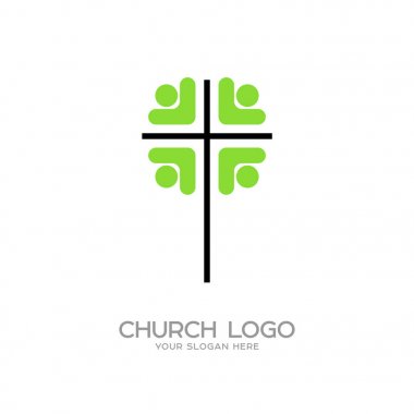 Kilise logosunu görmeniz gerekir. Hıristiyan sembolleri. Haçın etrafında insanlar