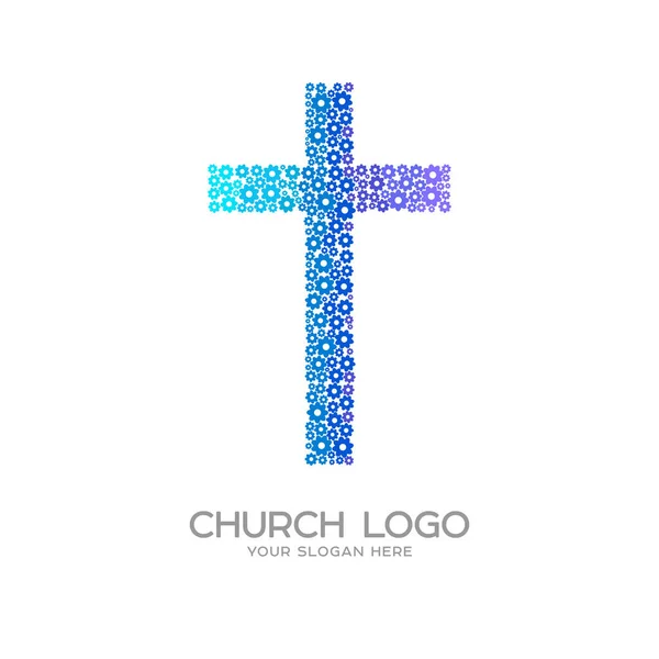 Logotipo da igreja. Símbolos cristãos. Cruz de Jesus Cristo das flores — Vetor de Stock