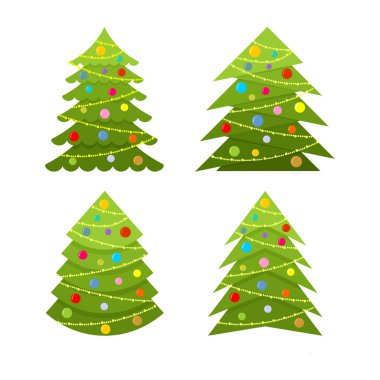 Noel süsler ve çelenk ile dekoratif Noel ve yılbaşı ağaçları