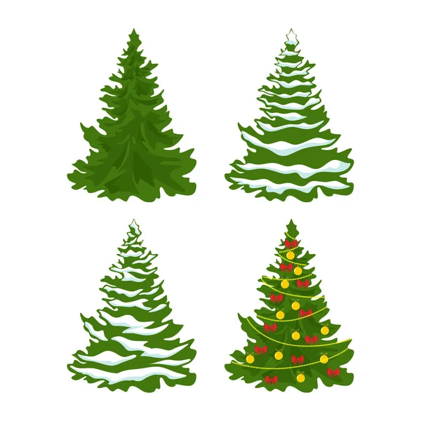 Set Christmas Trees Decorations Christmas Balls Snow — Stock Vector