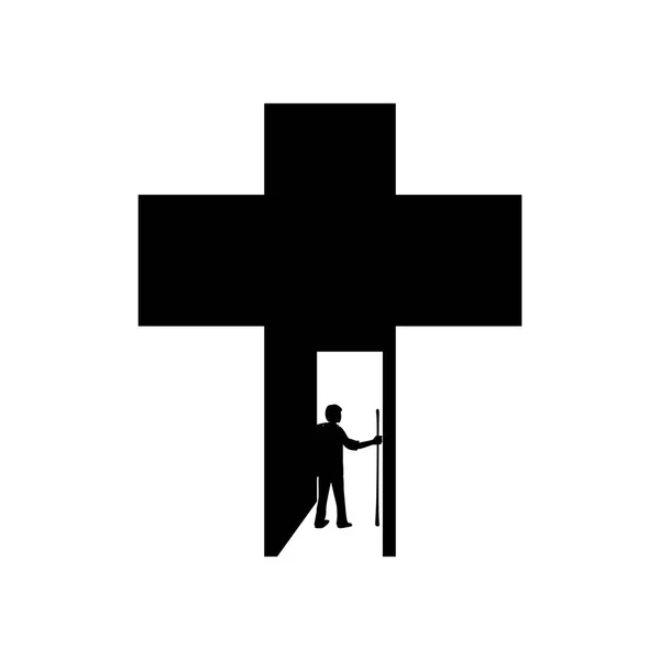 Illustration Chrétienne Voyageur Pèlerin Sur Fond Croix Jésus Christ — Image vectorielle